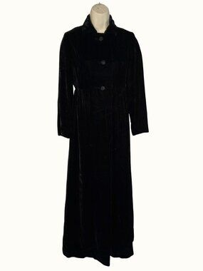 Vintage Marsis California Black Velvet Maxi Opera Coat XS/S Glass Btn Gothic 70s